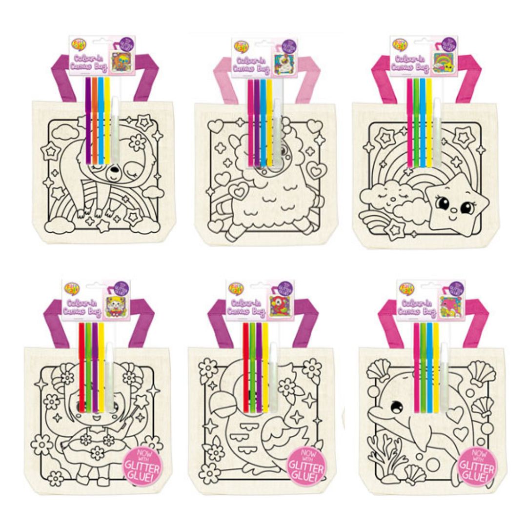 Colour In Canvas Bags Girls 6 Assorted (Set B)