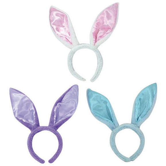Easter Bunny Ears Fluffy & Satin 1pk - Blue, Purple & Pink