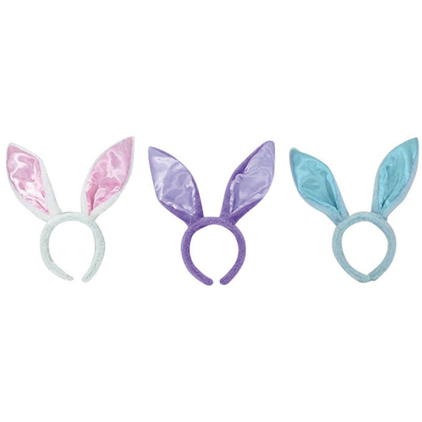 Easter Bunny Ears Fluffy & Satin 1pk - Blue, Purple & Pink