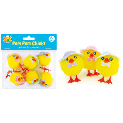 Yellow Easter 4.5cm Chicks with Bonnets (6 Pack)