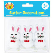 Pom Pom Easter Bunnies with Bow Ties - White (3 Pack)