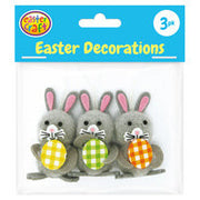 Pom Pom Easter Bunnies with Eggs - Grey (3 Pack)