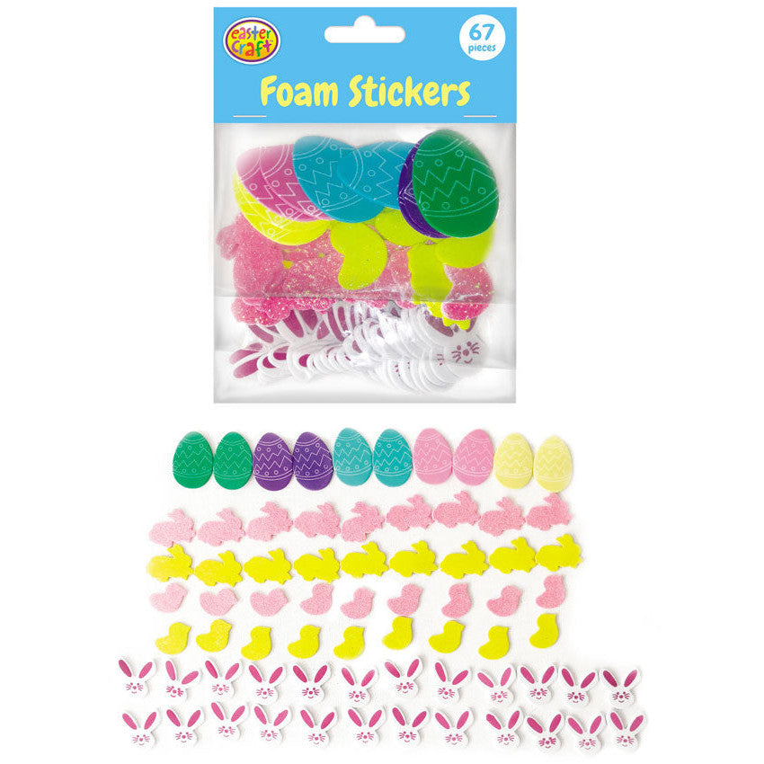 Foam Printed & Glitter Stickers 67pk (Eggs/Chicks/Bunnies)