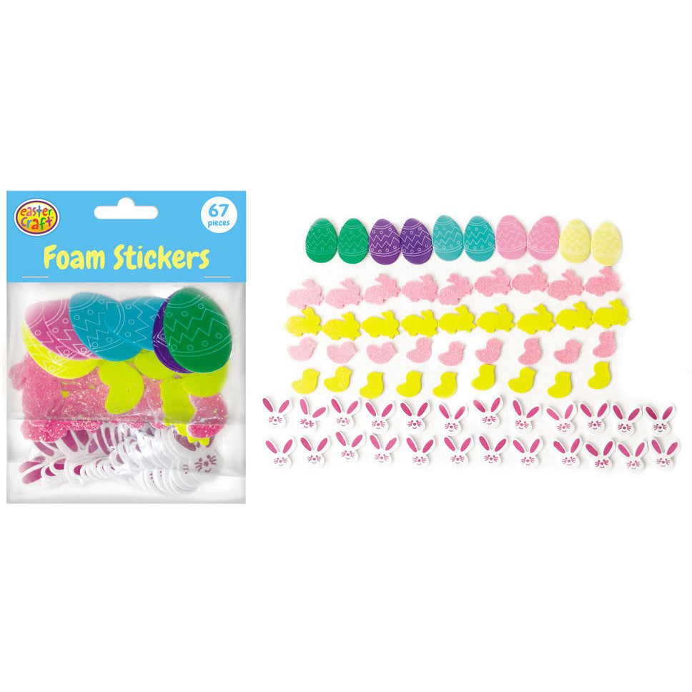 Foam Printed & Glitter Stickers 67pk (Eggs/Chicks/Bunnies)
