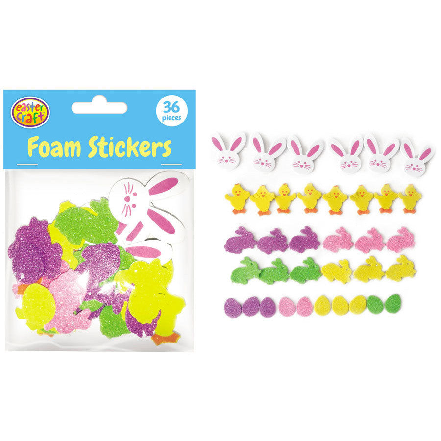 Foam Printed & Glitter Stickers 36pk (Bunnies/Chicks/Eggs)