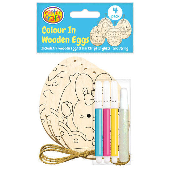 Colour In Wooden Easter Egg Decorations Kit 4pk
