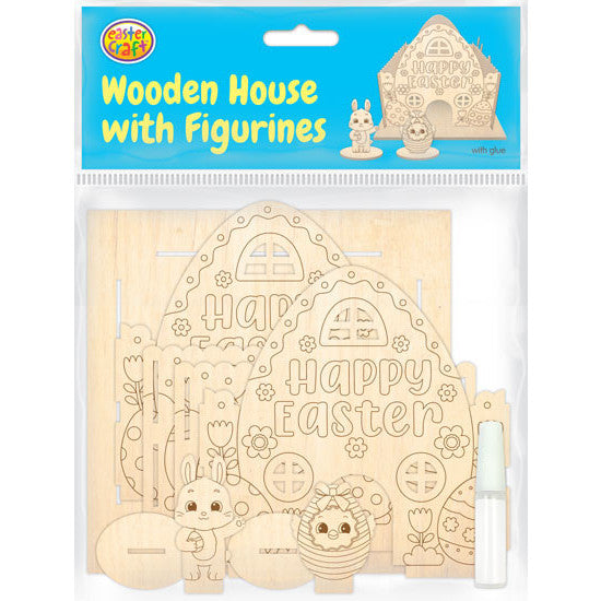 Wooden Easter Themed House (Includes 2 Figurines & Glue)