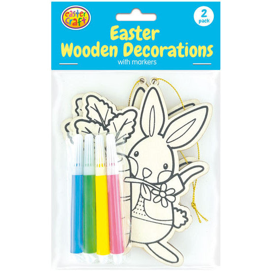 Colour In Wooden Easter Bunny with Carrot Decoration 2pk (Includes 2 markers)