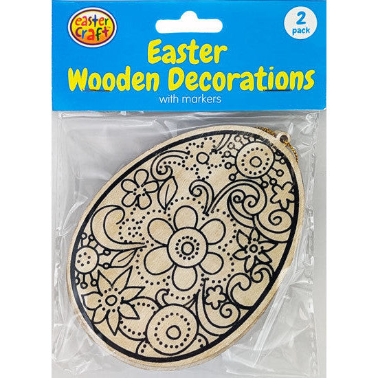 Colour In Wooden Easter Egg Decoration Kit 2pk