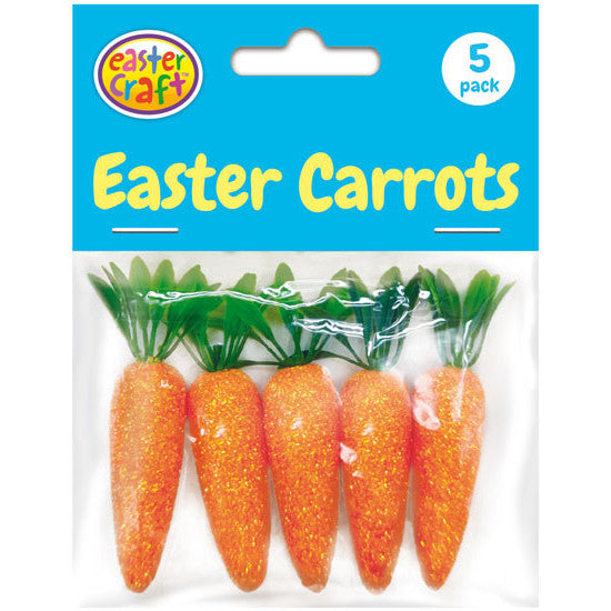 Porta Craft Glittered Orange Flocked Carrots 7cm 5pk