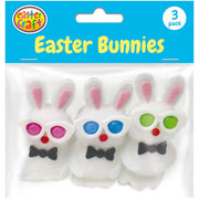 Porta Craft Pom Pom Easter Bunnies with Bow Ties & Coloured Glasses - White (3 Pack)