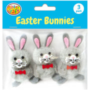 Pom Pom Easter Bunnies with Whiskers - Grey (3 Pack)