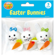 Pom Pom Easter Bunnies with Carrots - White (3 Pack)