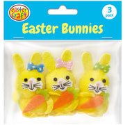 Pom Pom Easter Bunnies with Carrots - Yellow (3 Pack)