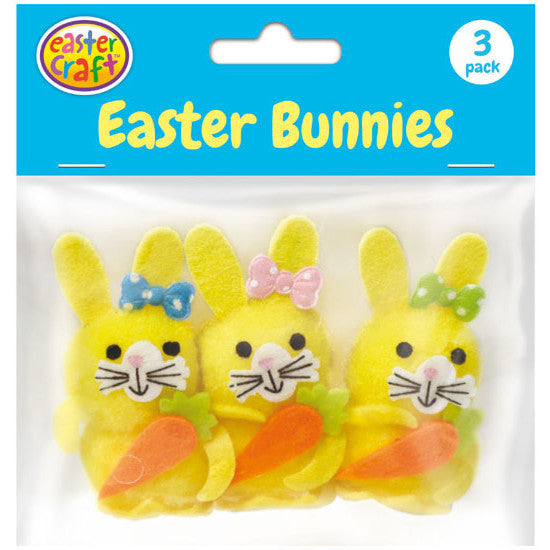 Pom Pom Easter Bunnies with Carrots - Yellow (3 Pack)