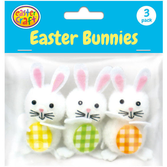 Pom Pom Easter Bunnies with Eggs - White (3 Pack)