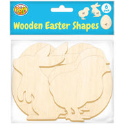 Wooden Easter Shapes (Bunny, Chick, Egg Designs) 6pk