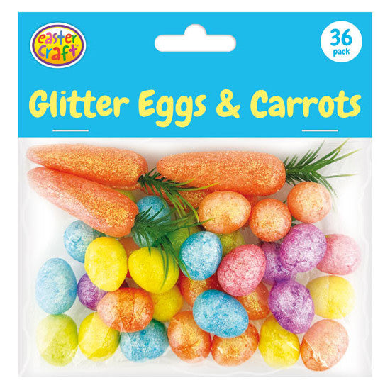 Glitter Multicoloured Eggs & Carrots 36pk