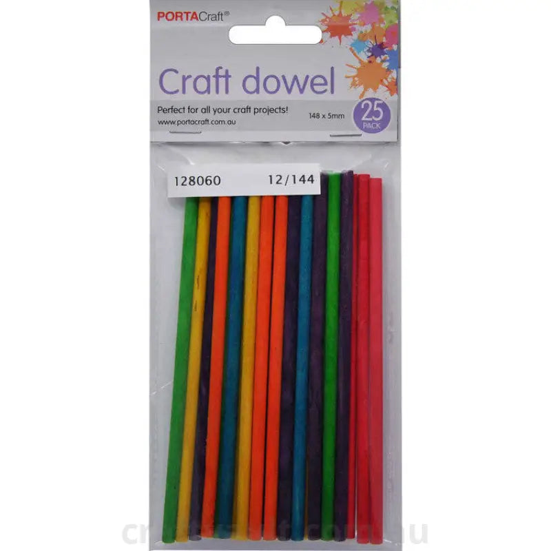 Craft Dowel 148x5mm 25pk Coloured