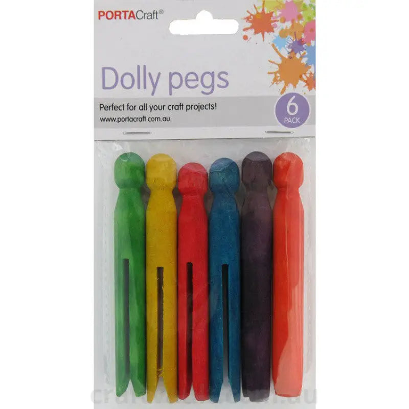 Dolly Pegs 111x14mm 6 Pack Coloured