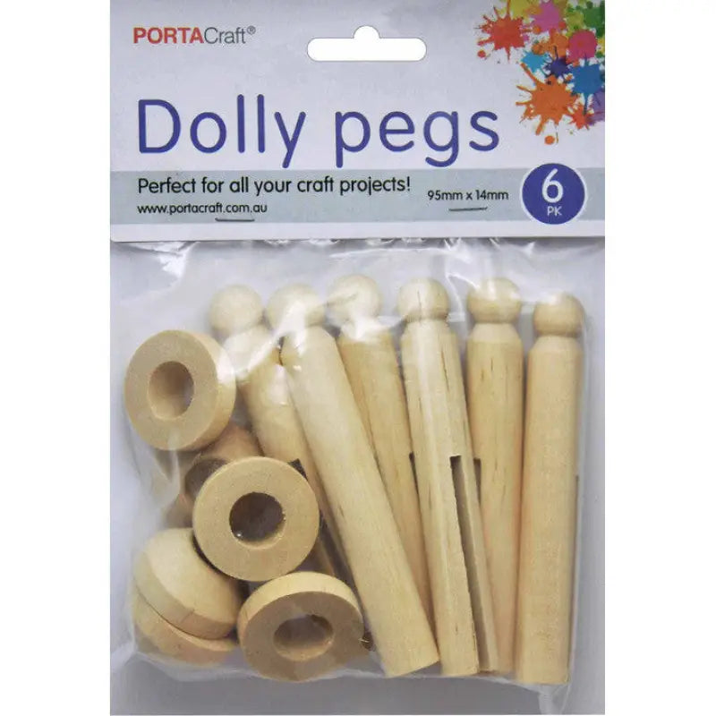 Dolly Pegs with Stands 95x14mm 6 Sets Natural
