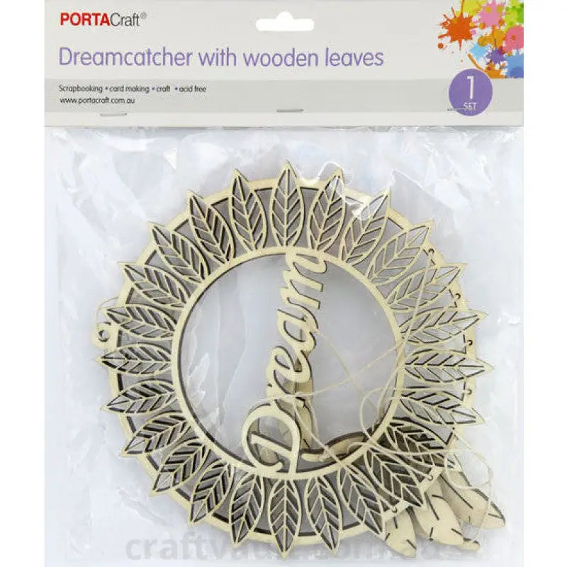 Dreamcatcher Wooden 21cm With Leaves