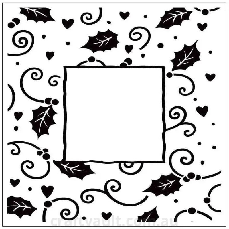 Embossing Folder Square Xmas Holly Frame