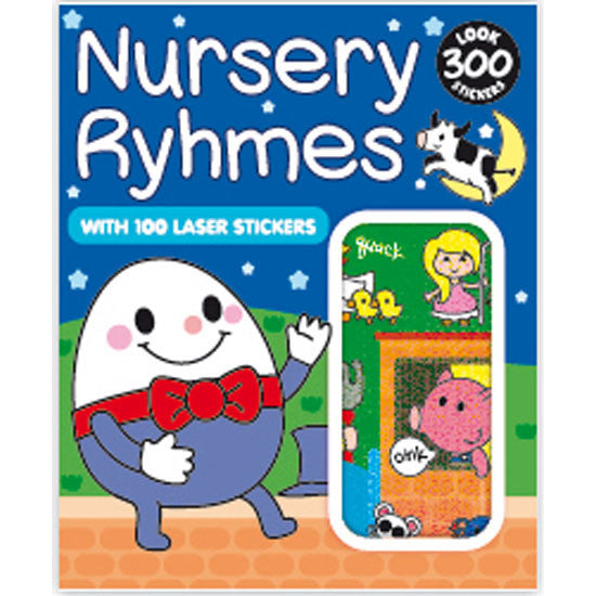 Classic nursery rhyme sticker booklet with 300 designs including 100 sparkly foil-style stickers for learning fun