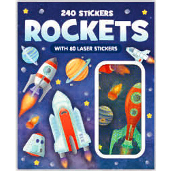 Rocket and outer space sticker booklet with 240 designs including 80 sparkly foil-style stickers for school projects