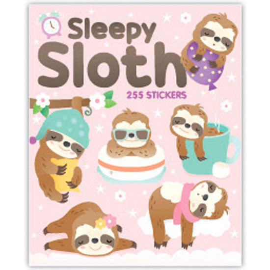 Sleepy sloth themed sticker booklet with 255 cute designs for notebooks, journals and kids crafts