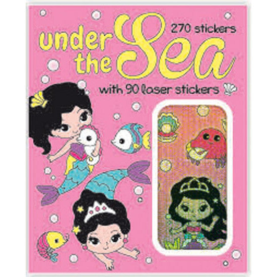 Ocean life sticker booklet with 270 designs including 90 sparkly foil-style stickers for sea-themed decorating