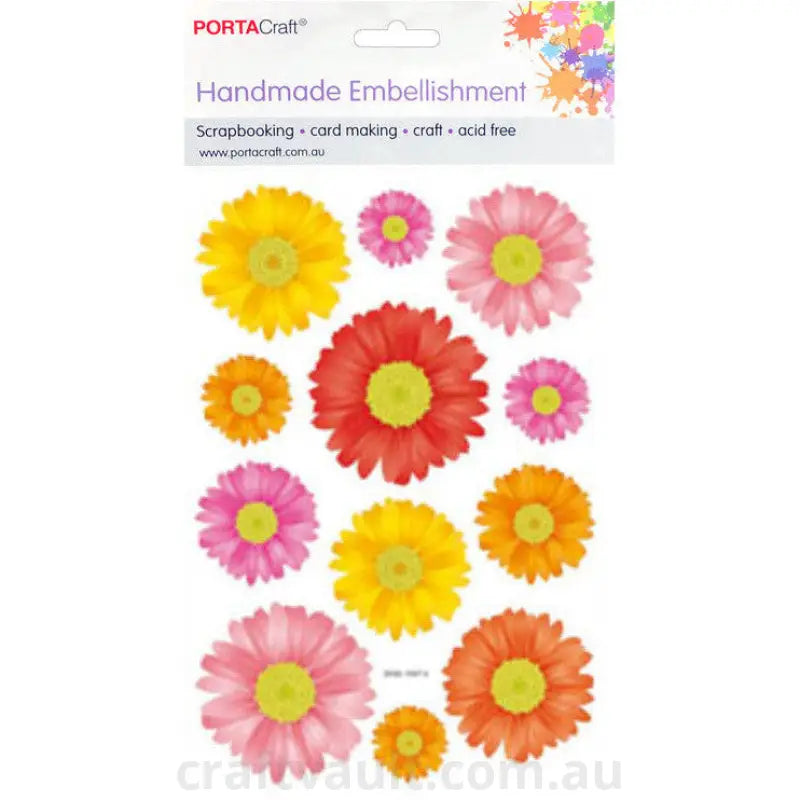 Handmade Embellishment Yellow Red & Pink Gerberas