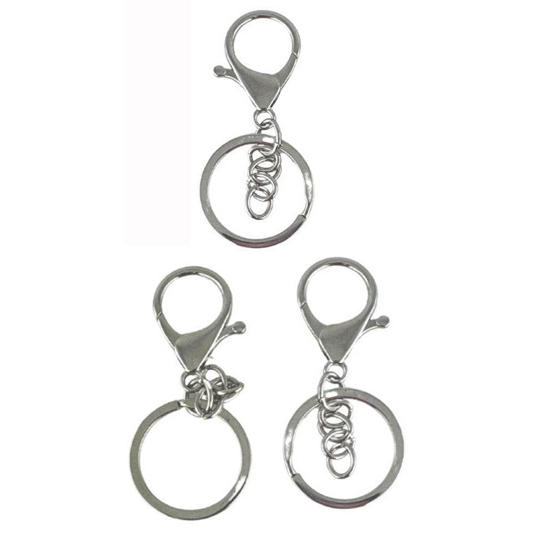 Keyrings with 30x20mm Lobster Clasp 3pk - Silver Colour