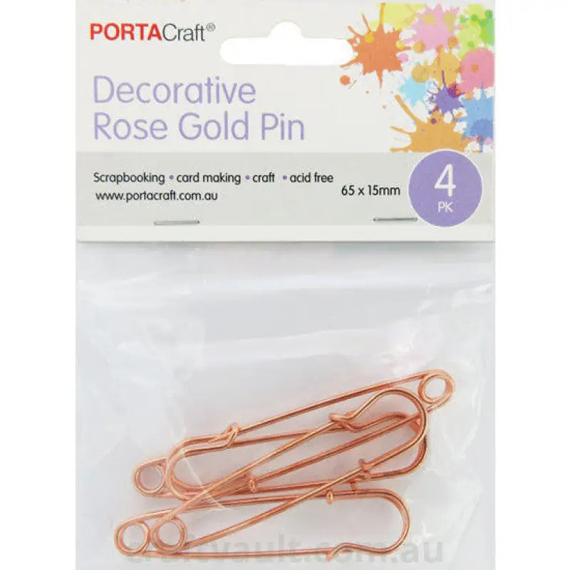 Jewellery Findings Brooch Pin 65x15mm 4pk Rose Gold