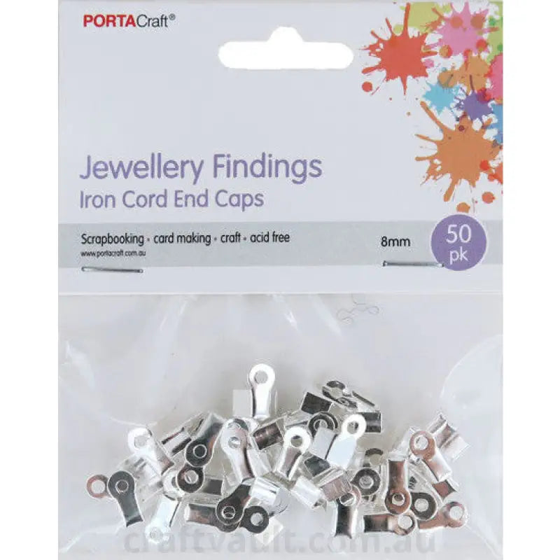 Jewellery Findings Cord End Caps 8mm 50pk Iron