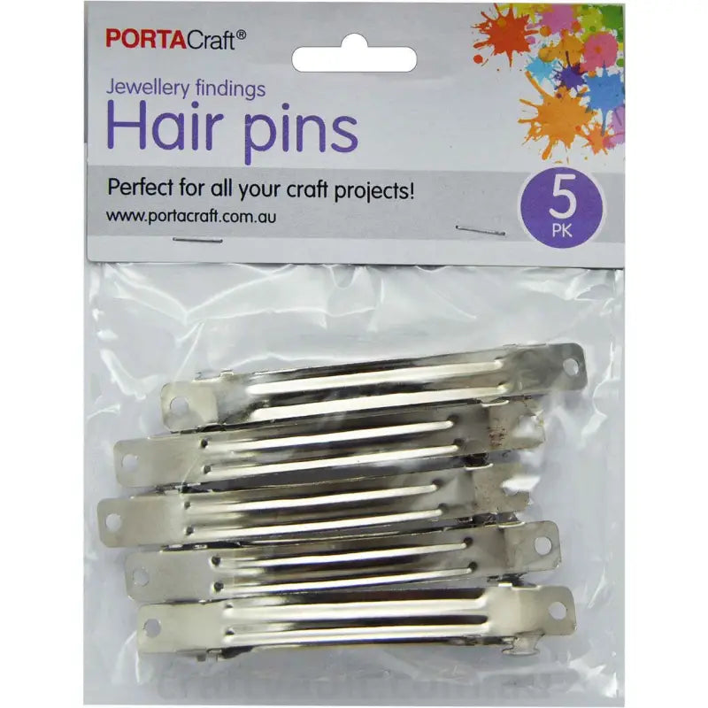Jewellery Findings Hair Barrette Clips 5pk Silver