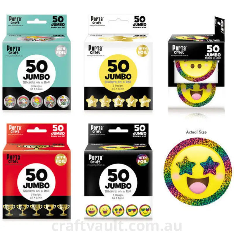Jumbo Foil Sticker Roll 50 Pack 4 Assorted Designs