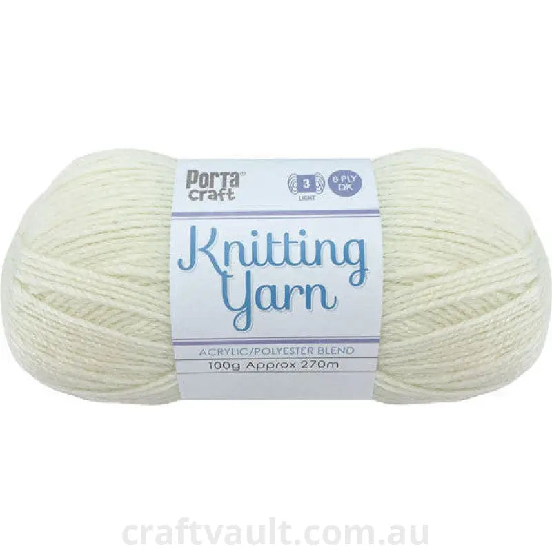 Knitting Yarn 100g 270m 8ply Solid Ivory