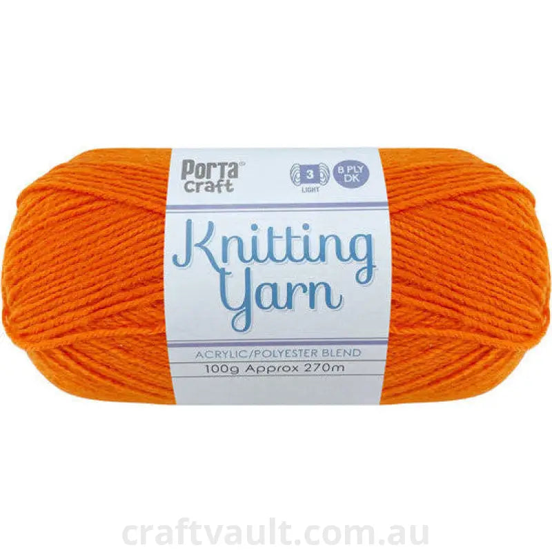 Knitting Yarn 100g 270m 8ply Solid Tangerine