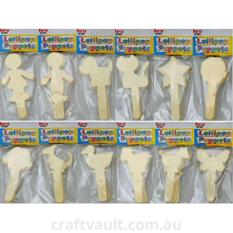 Lollipop Puppets Wooden 4 Pack 12 Assorted