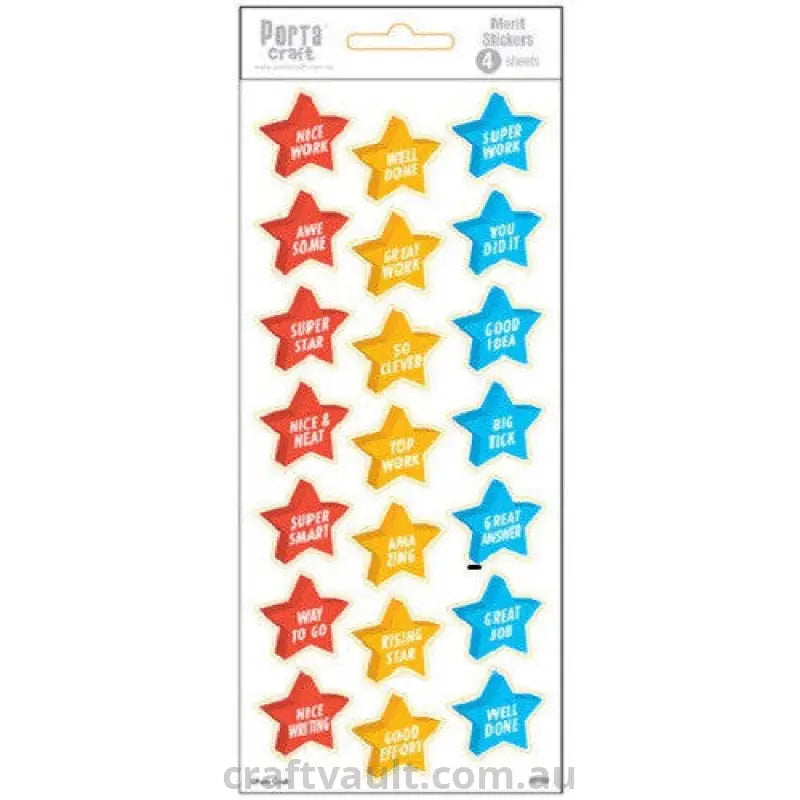 Merit Label Stickers 3D Stars Red/Orange/Blue 4 Sheets
