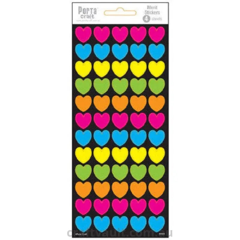 Merit Label Stickers Fluro Hearts 4 Sheets