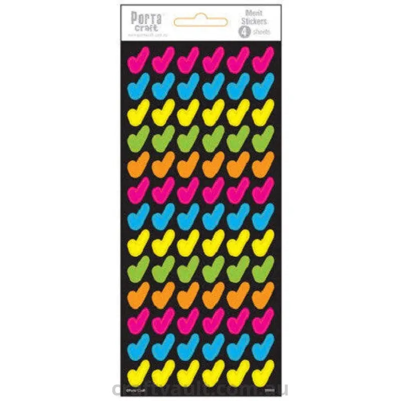 Merit Label Stickers Fluro Ticks 4 Sheets