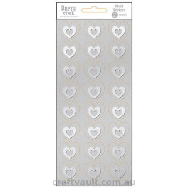 Merit Stickers Foil Embossed Silver Hearts 2 Sheets