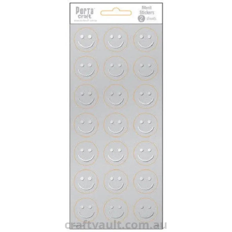Merit Stickers Foil Embossed Silver Smiley Faces 2 Sheets