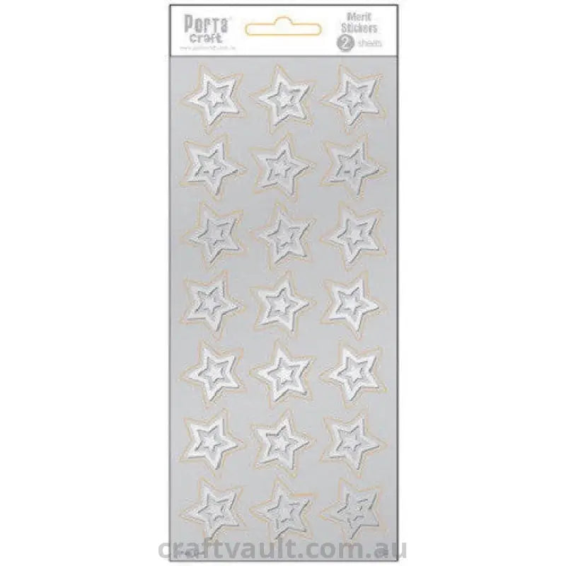 Merit Stickers Foil Embossed Silver Stars 2 Sheets