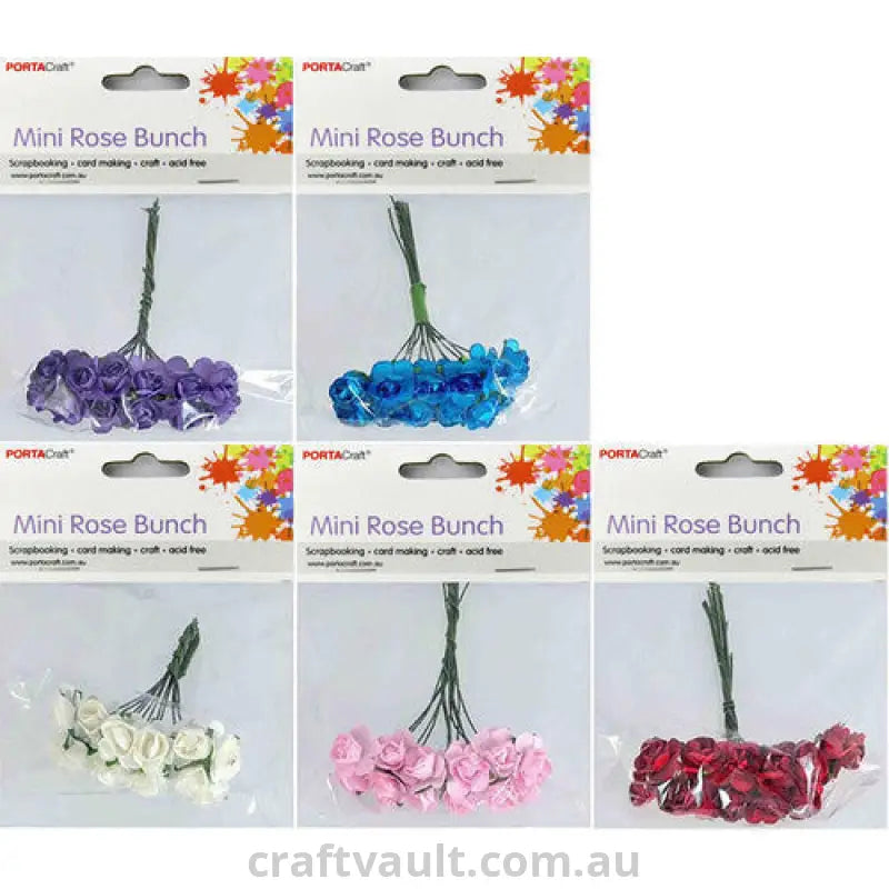 Mini Rose Bunch 15mm 12 Heads Roses 5 Assorted Designs