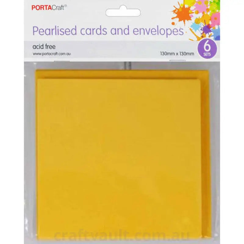 Pearlise Card & Envelope SQ 13x13 6pk Yellow Gold