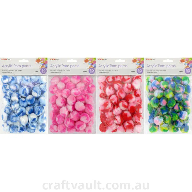 Pom Poms 25mm 50pk Multi Coloured 4 Asst
