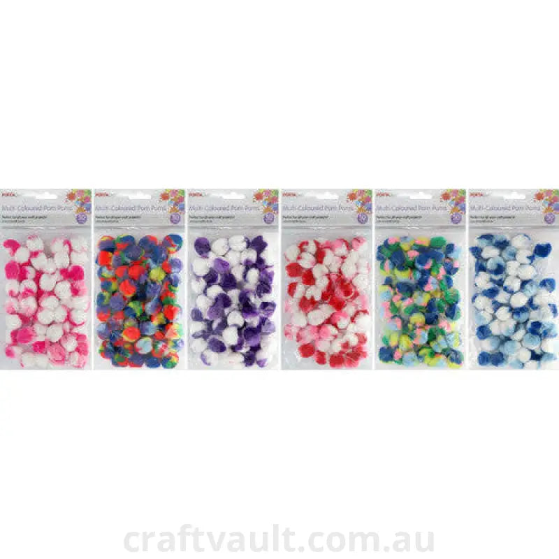 Pom Poms  25mm 50pk Multi Coloured 6 Asst